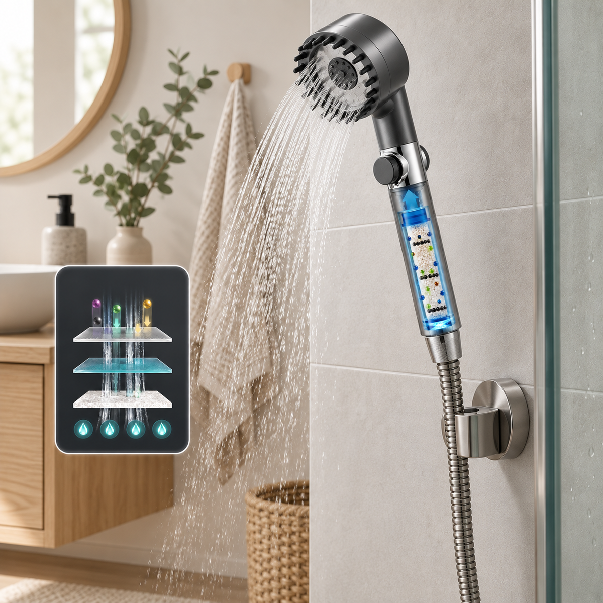 Pommeau de douche filtrant Pack complet- Filtre Coton